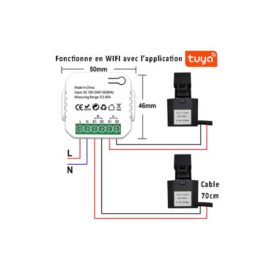 Compteur d'énergie intelligent WiFi à 2 entrées